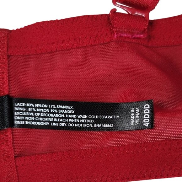 Torrid XO Plunge Push Up Bra Red 40DDD Underwire Adj 360 Back Smoothing Lace - Picture 11 of 11